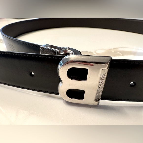 Bally “B” Logo Silver Men's Brown & Black reversible Leather Belt SZ 110 - Picture 1 of 6